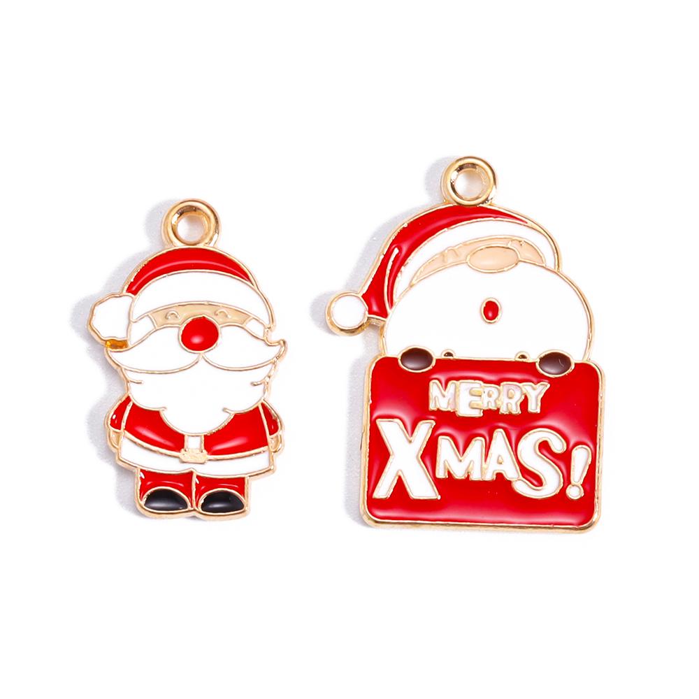 Enamel Christmas Charms Christmas Elk Gift Snowman Santa Claus Pendant for Diy Necklace Earring Jewelry Making Accessories