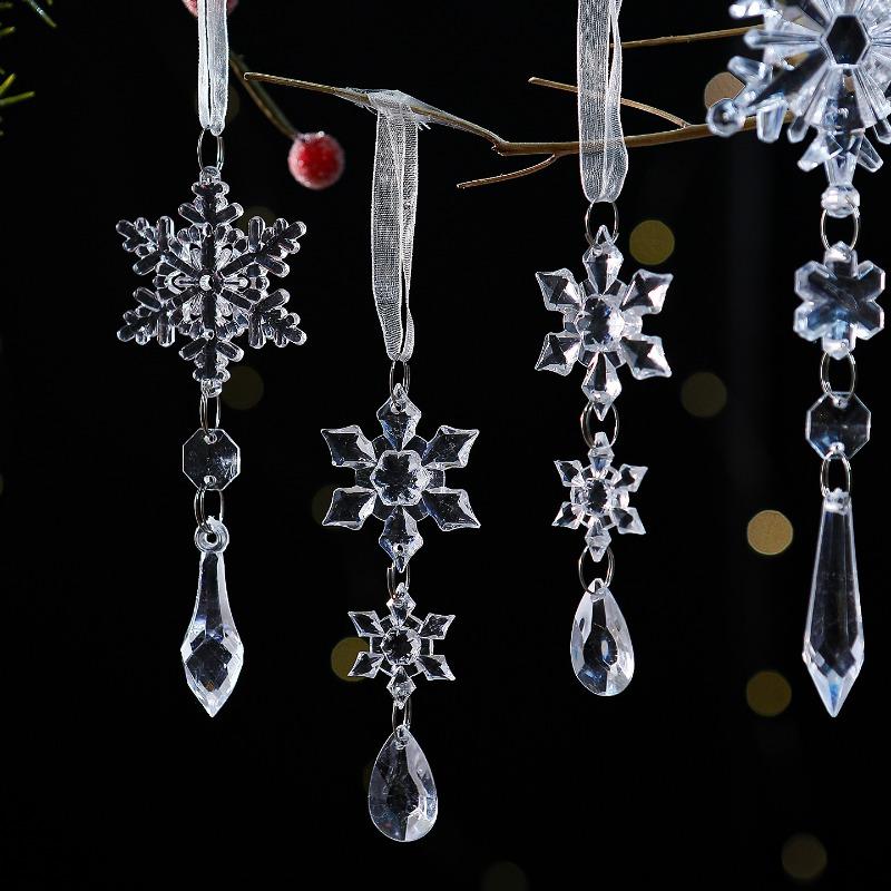 Acrylic Snowflake String 6-piece Set, Ice Column Snowflake Pendant, Christmas Tree Decoration Pendant