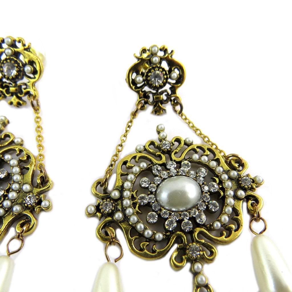 Les Trésors De Lily [P7424] - Boucles créateur 'Sissi' beige doré - 80x35 mm