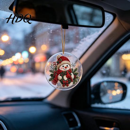 Festive Winter Party Favors Christmas Acrylic Hanging Ornament Double Side Printed Santa Pendant for Tree Window Holiday Ornaments 2D Flat