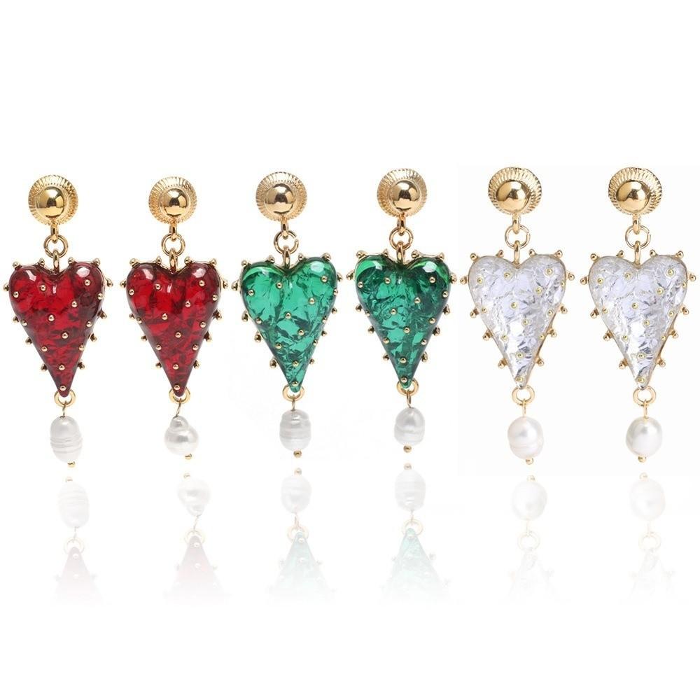 1 Pair Charming Design Dangle Earrings Heart Shape Baroque Earrings  Women Jewelry