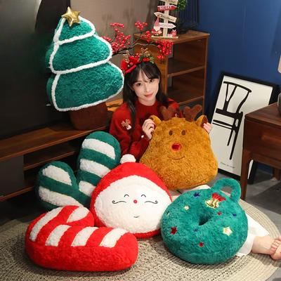 Creative Santa Elk Christmas Tree Holiday Plush Toy Decoration Sofa Throw Pillow Children's Cute New Year Gift Doll Throw Pillow