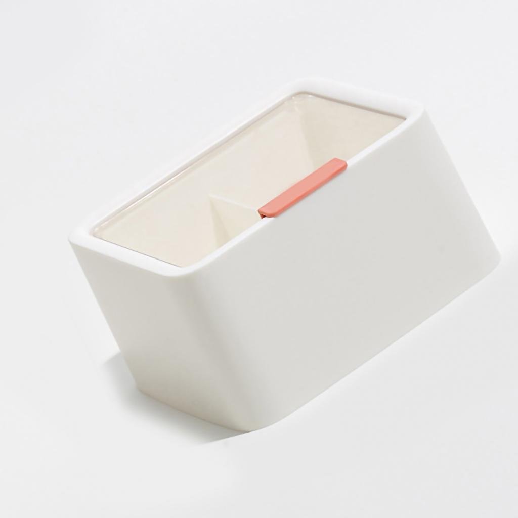 Cosmetic Storage Box Plastic Dustproof Double Grids Makeup Container with Lid for Makeup Cotton Swab Dental Floss White