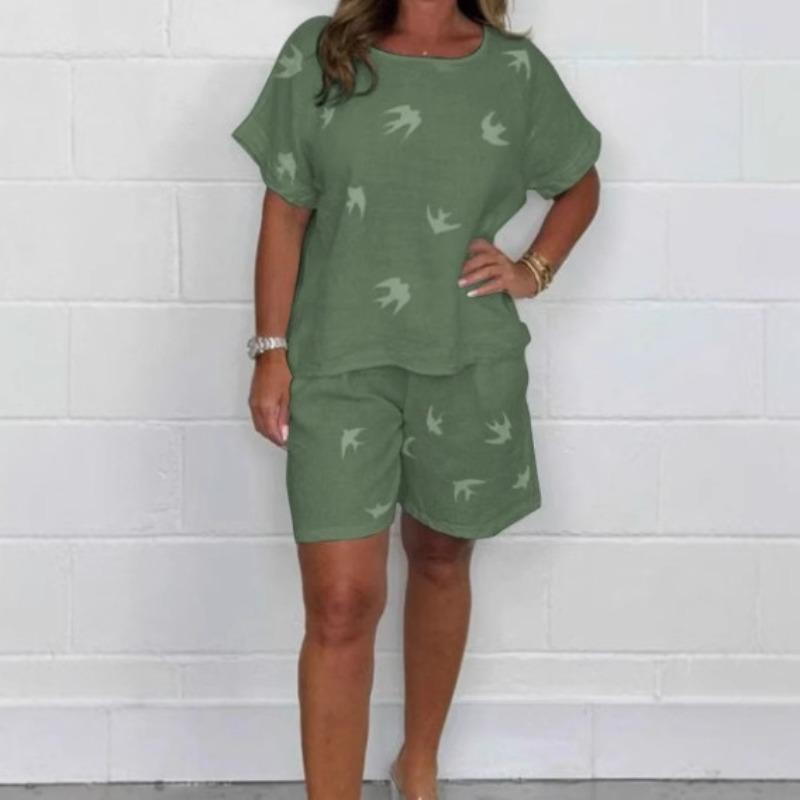 DICFY Women's Fashion Casual Summer Spring  Short Sleeve O-Neck Pants Suits