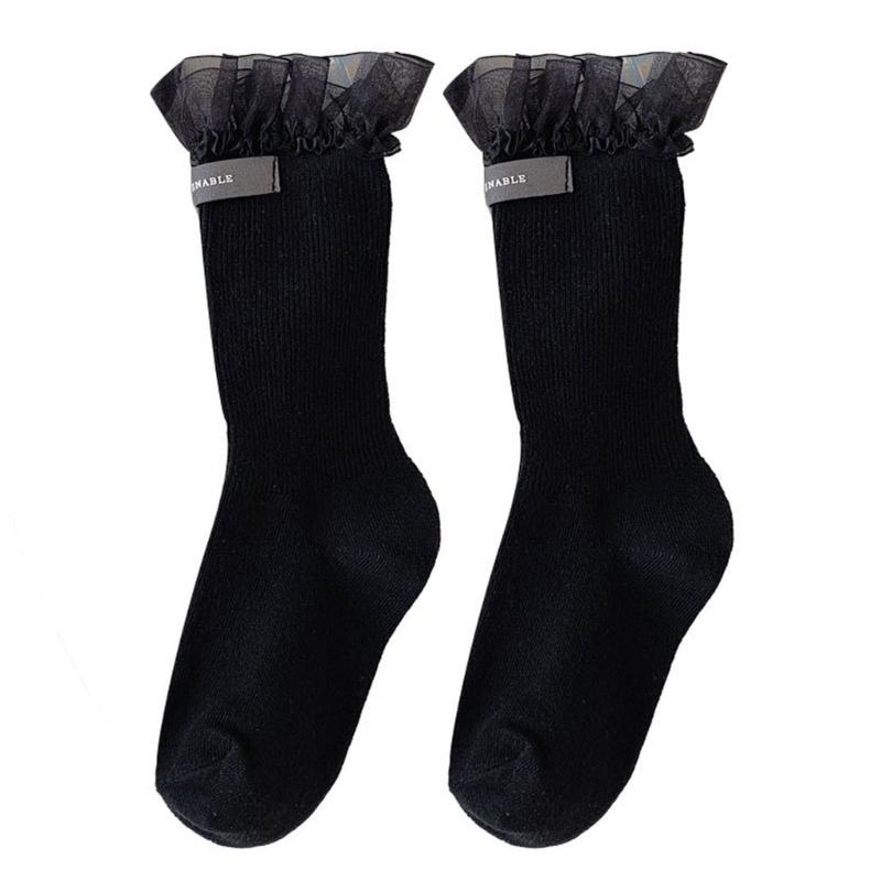 Women s Summer Ankle Socks Summer Crew Socks Lace Middle Tube Socks Japanese Style Cute Boot Socks Streetwear Gift One Size чёрный