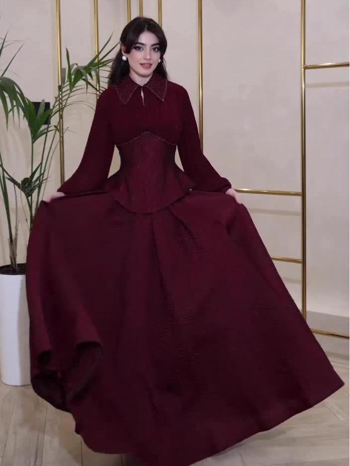 2025 Autumn Retro Palace Style Elegant Long Sleeve Maxi Dress for Women