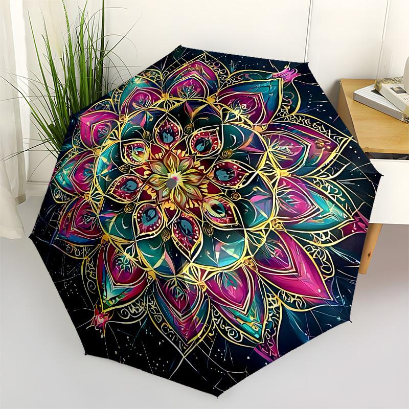 1pc Mandala Art Automatic Umbrella Durable Iron Frame & Plastic Handle, Gift for Men & Women, Sturdy Construction yy250905107