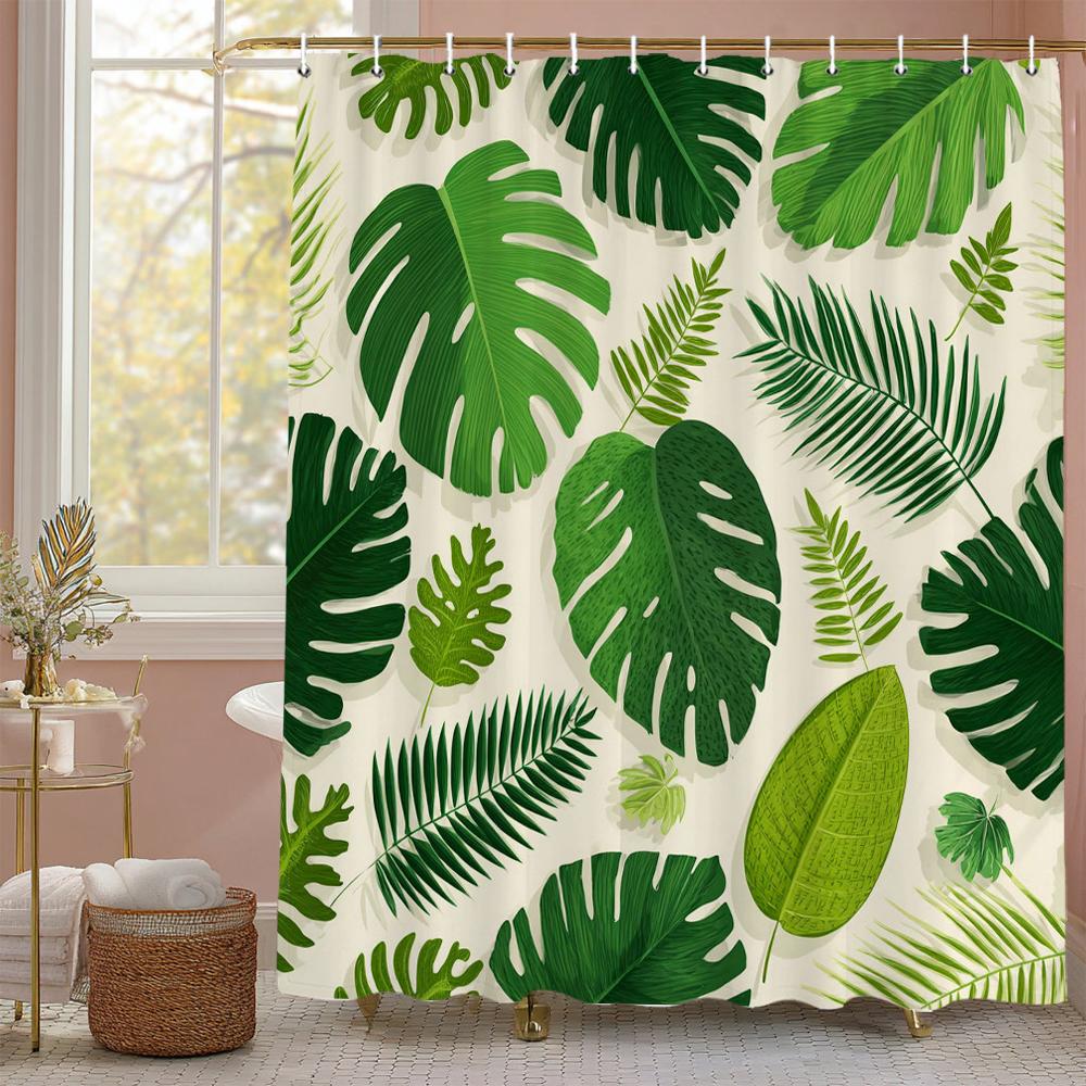 Grünes Blatt Duschvorhang, Palmblatt, Bananenblatt Badezimmerdeko, Wasserdichter Polyester Duschvorhang, Heimdeko Duschvorhang