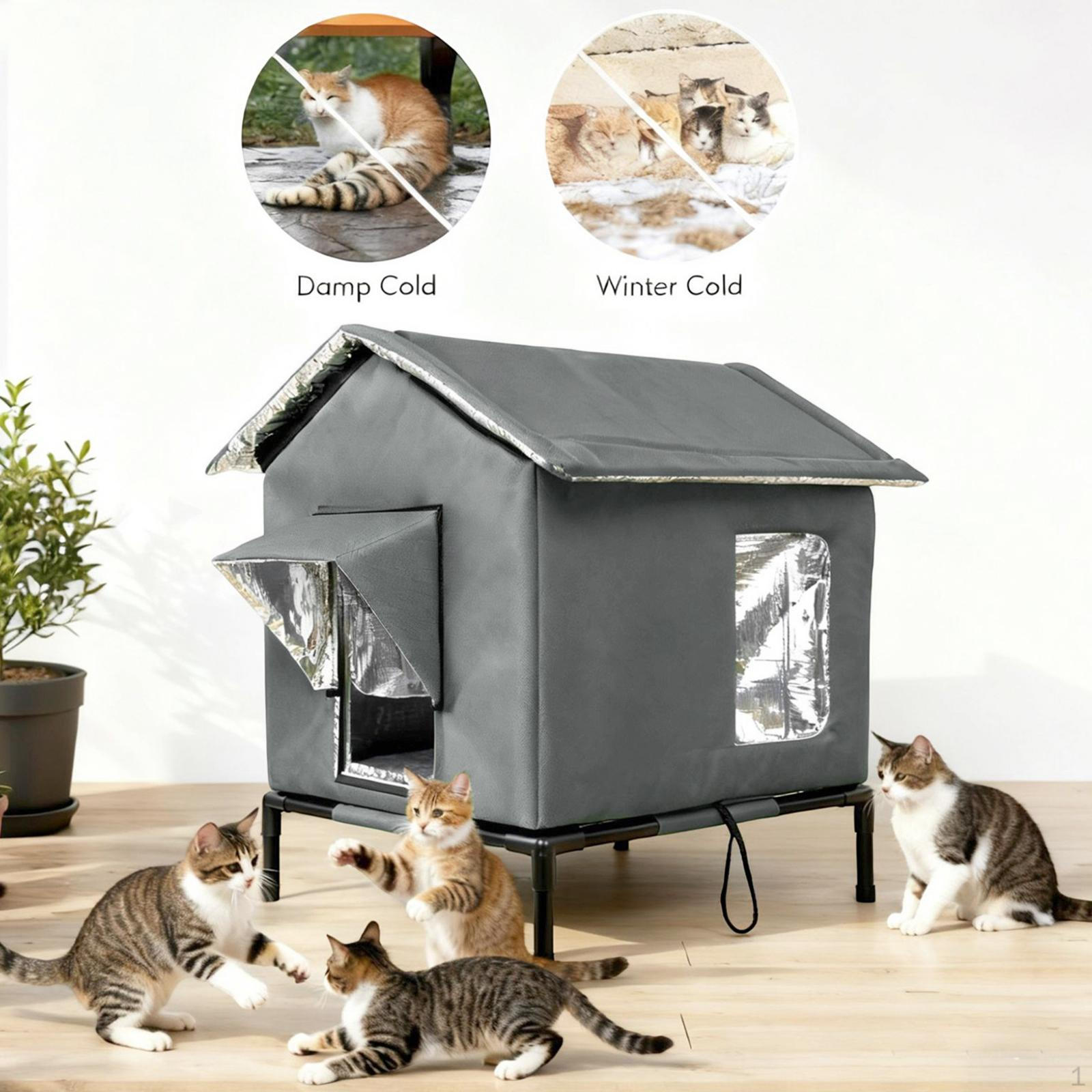 

Cat House for Outside Pet Elevated Feet Shelter Porch M темно серый