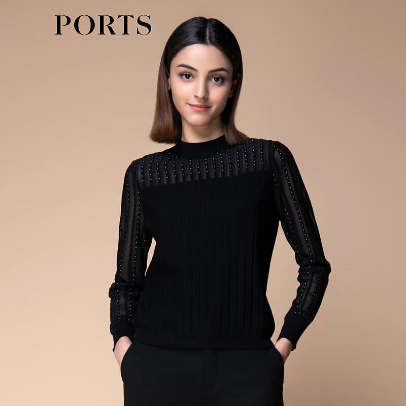 

PORTS Women s 3D Striped Semi-High Collar Knit Sweater S
