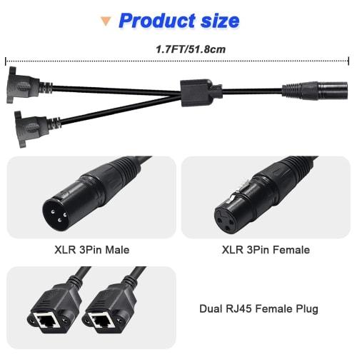 Xiatiaosann XLR 3-Pin to Dual RJ45 Cable, Dual RJ45 Female to XLR 3-Pin Male Cable, Dual RJ45 Female to XLR 3-Pin Female Cable, Dual RJ45 to DMX XLR C