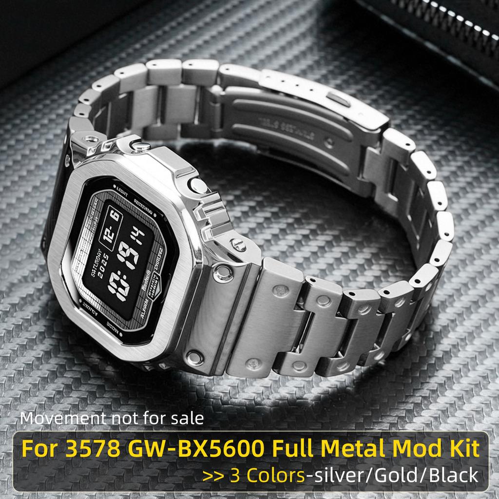 New Mod Kit Accessories for Casio Small Square Watch 3578 GW-BX5600 Metal Case Bezel Stainless Steel Strap Men Black/Gold/Silver