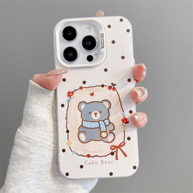 

Silver Frosted Cartoon Little Bear Scarf Phone Case for Apple 17 Pro Max, 16 Pro, 15, 14 Plus Apple X/XS