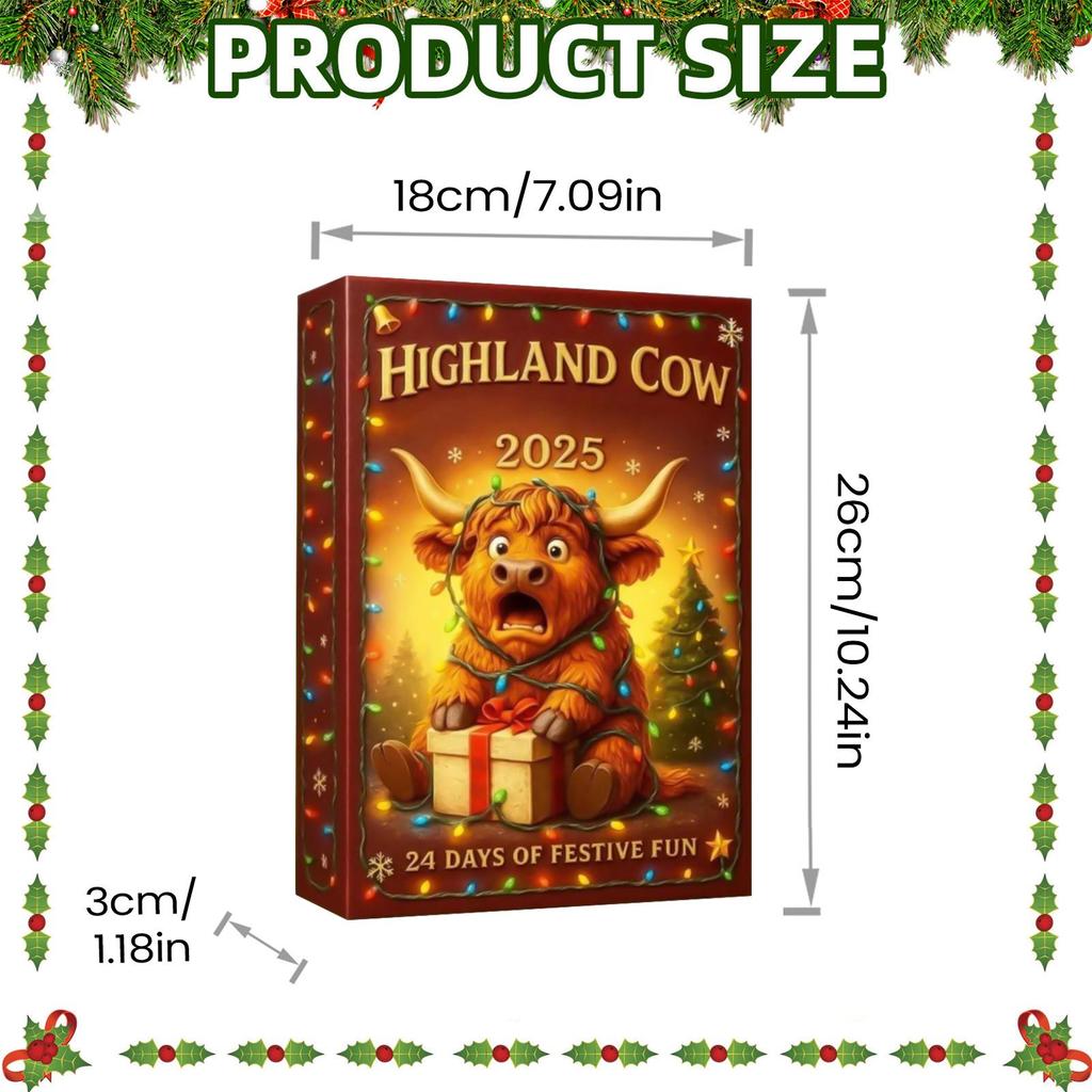 24pcs Christmas Advent Calendar 2D Acrylic Highland Cow Ornaments Christmas Tree Pendant Decorations Xmas Navidad Countdown Gift
