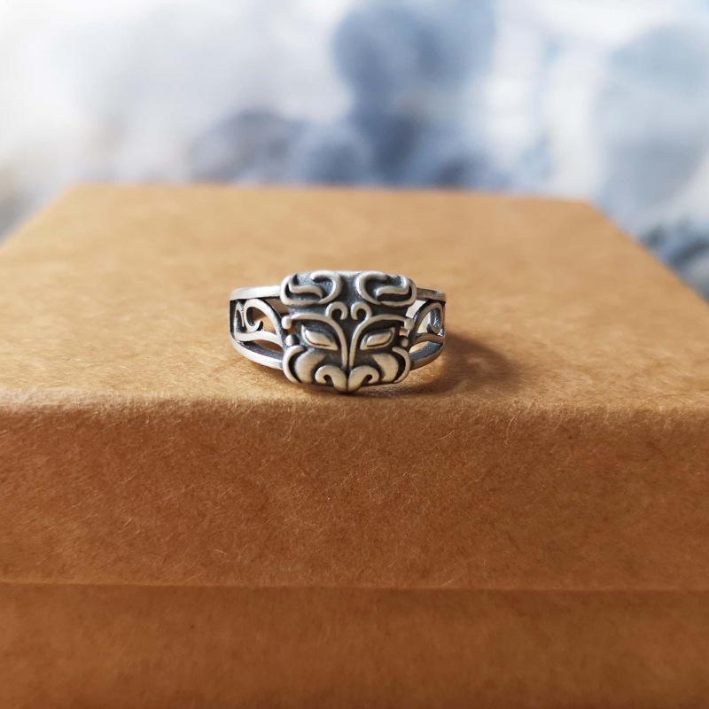 Yin Taifei Retro Distressed Taotie Ethnic Thai Silver Ring - Auspicious, Fashionable, Trendy Design Adjustable