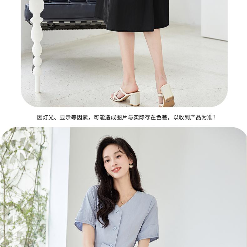Summer new French style high-end V-neck with visible thread design, tie up, waist cinching, slimming effect, slit, lightweight and cool dress