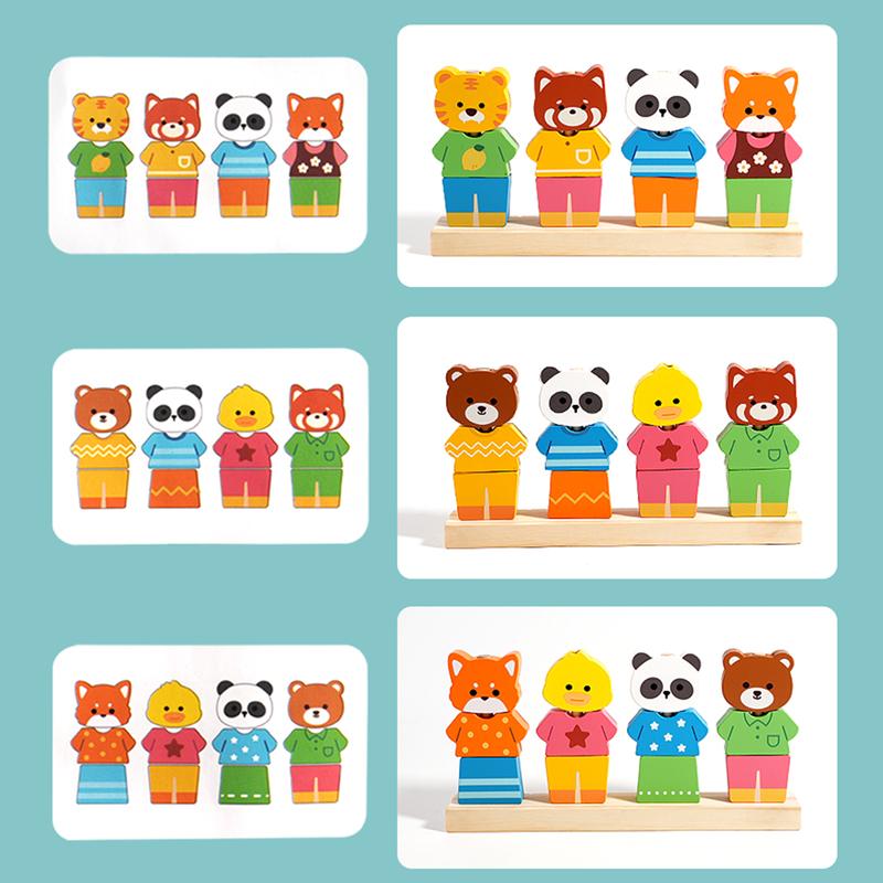 Non-Toxic Wooden Children'S Animal Changing Clothes Column Pattern Matching Color Recognition Fine Motor Training Game Educational Toys