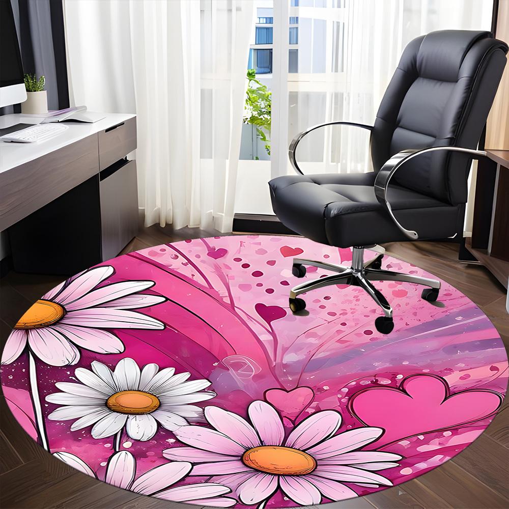 1pc Floral Hearts Office Round Area Rug, Indoor Mat Suitable For Office, Under Office Chairs Bedroom Living Room Home Decor, Room Deco