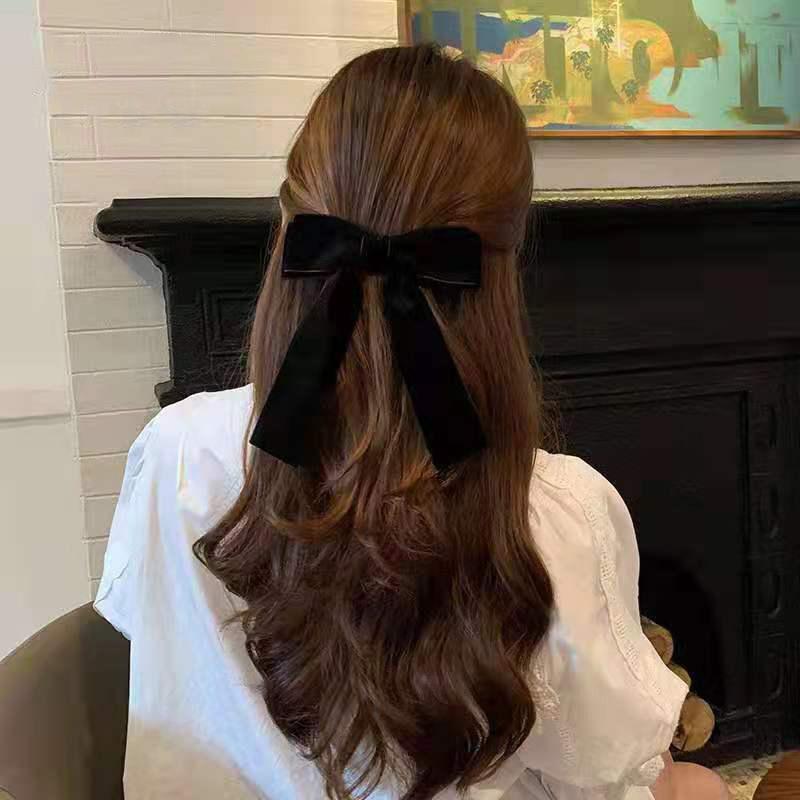 Vintage Velvet Bow Hairpins Barrettes For Women Girls Wedding Long Ribbon Korean Hair Clip Hairgrip Hair Accessories