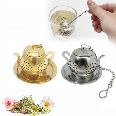 Passoire à thé Forme de théière Infuseur à thé en vrac Passoire en acier inoxydable Filtre à épices et herbes Avec soucoupe Accessoires pour théière