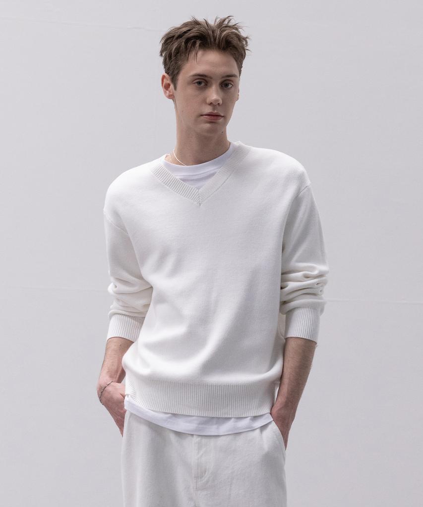 Dekkoloso Soft Cotton V-Neck Knit [White]