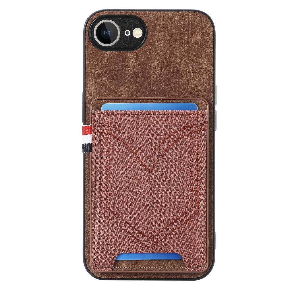 For iPhone 16e Phone Case Retro Jean Cloth Texture Leather Back Cover with Card Holder