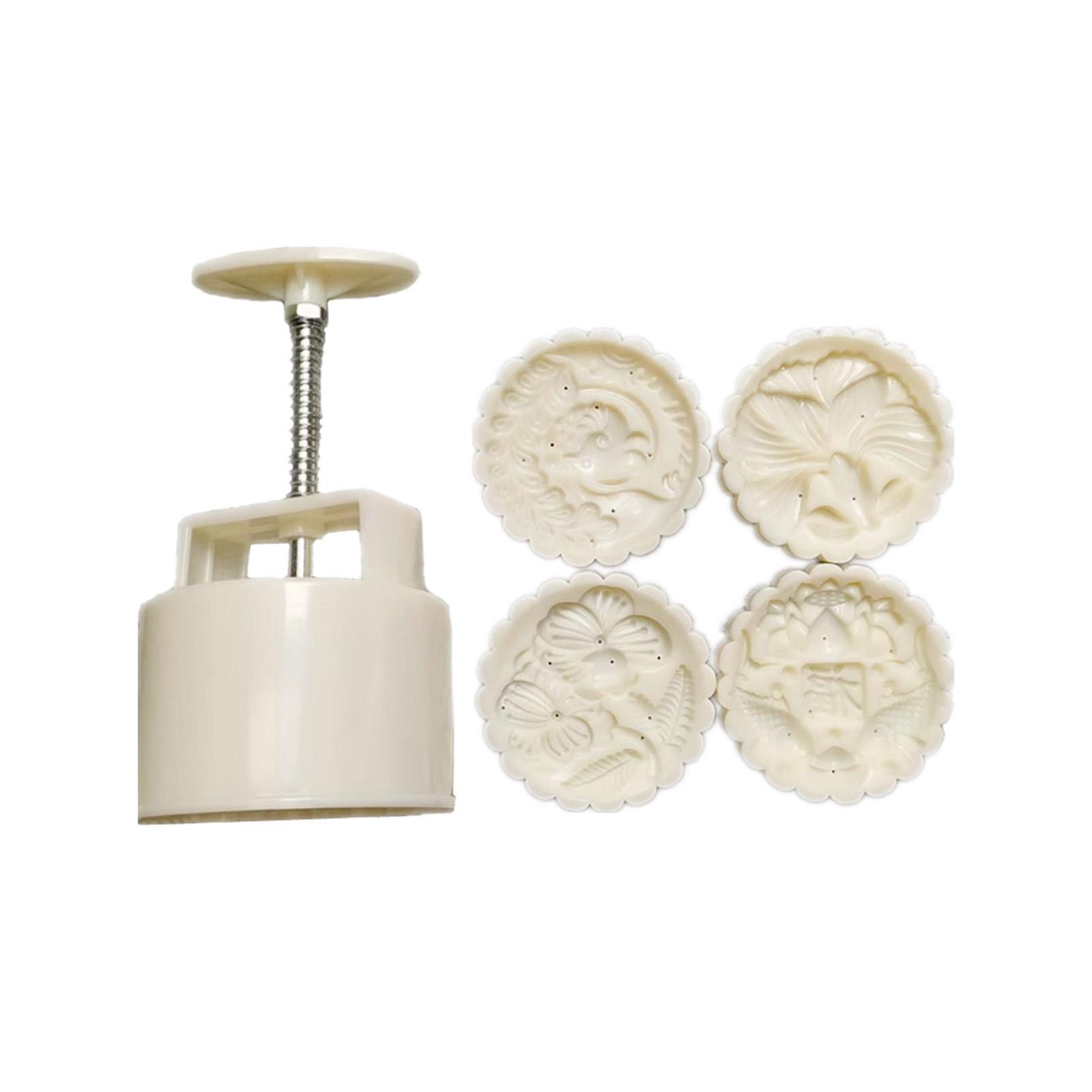 Plastic DIY 3D Mooncake Mould 4 Different Pattern Shape Mooncake Tool Press Safe Mooncake Stamps for Mid-Autumn Festival