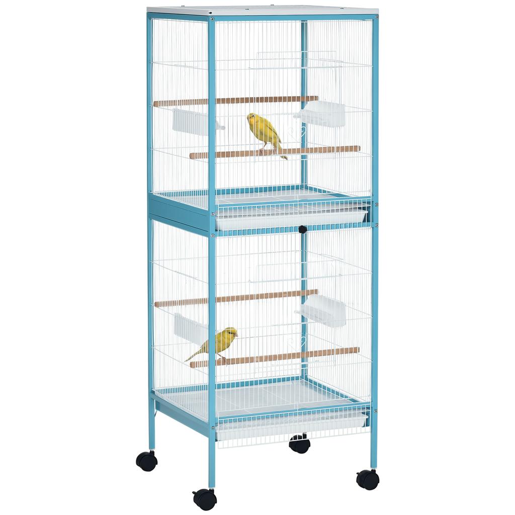 2-in-1 Bird Cage Indoor Aviary with 4 Wheels and Removable Trays, 51.5x50x140cm