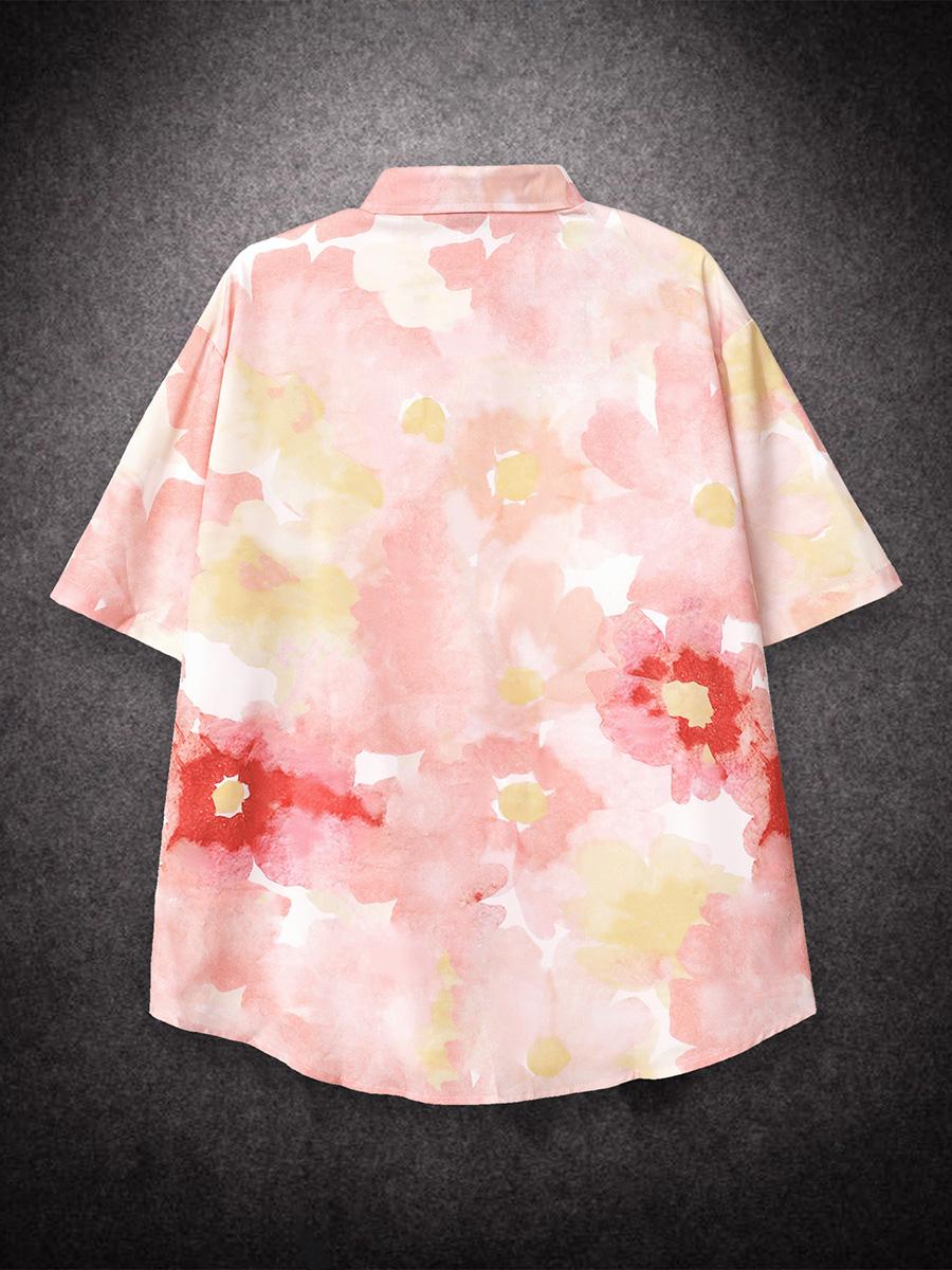 Свободная свободная рубашка с коротким рукавом и мультяшным принтом Гавайи — фото 2