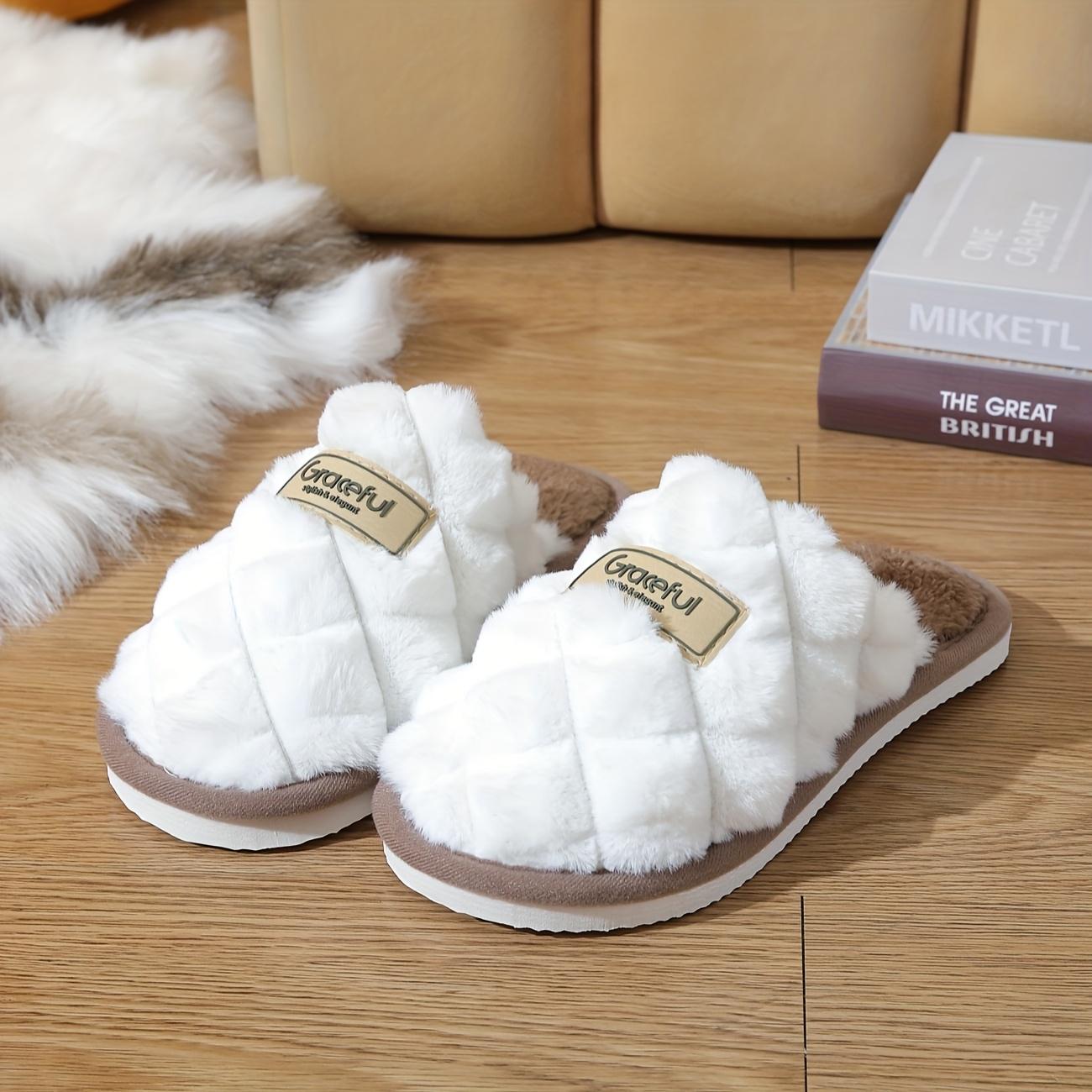 

Тапочки для женщин и мужчин - Уютный зимний плюшевый дизайн полутапочек, верх из мягкой ткани, подошва из ЭВА, бежевый белый, идеально подходят для дома, повседневной носки, уютные тапочки Size 42-43 белый