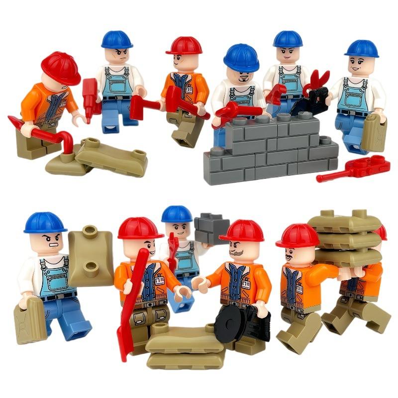 M8123 Construction Workers Urban Engineering Minifigures Children Assemble Small Particle Building Block Toys
