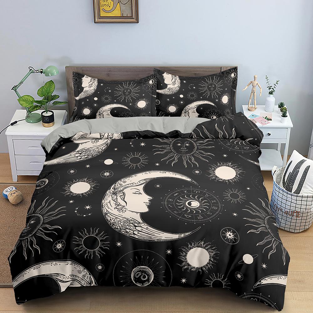 Bohemian Duvet Cover Set Universe Sun And Moon Themed Polyester Comforter Cover King Queen Full Size For Kids Boys Bedding Set