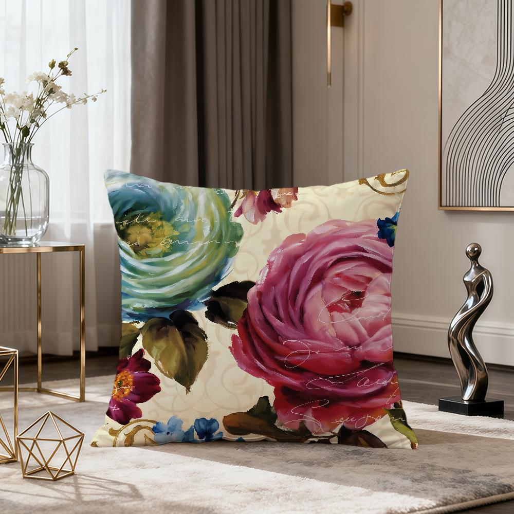Retro Color Exquisite Flower ART Fashion Vintage Soft Comfort Pillowcase Sofa Nap Living Room Party Home Pet Decor Pillowcover