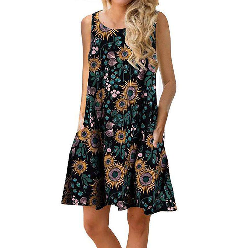 Women's Summer Boho Floral Tank Dress With Comfortable Loose Fit For Casual Beach Outings