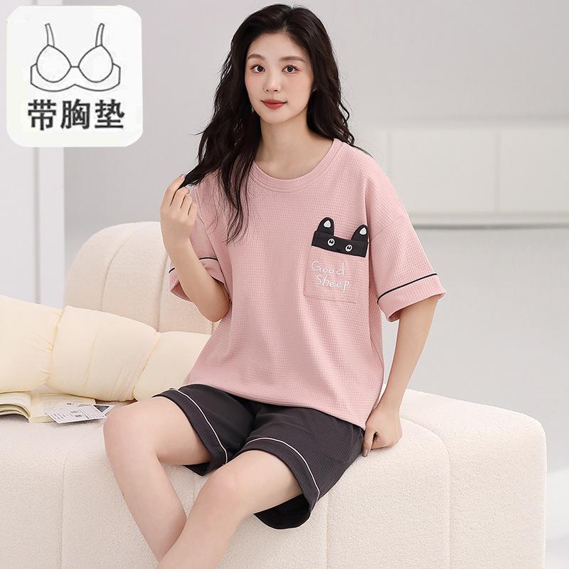 Pajamas Women'S Pure Cotton Short-Sleeved Shorts Student Cartoon Pullover Cotton Korean Version Women'S Loungewear