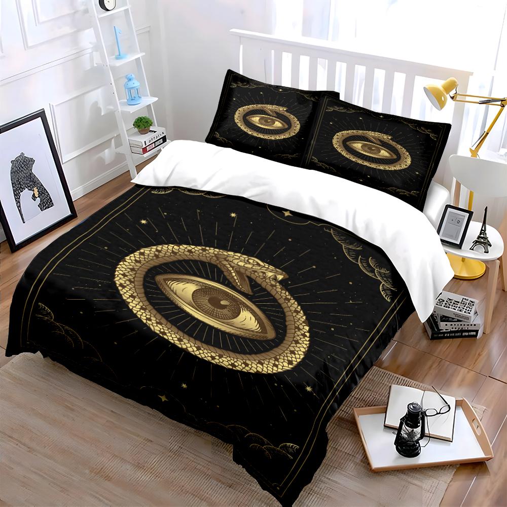 Golden Snake and Eye Design Bedding Set Bedding set (1 duvet cover, 2 pillowcases, duvet not included)