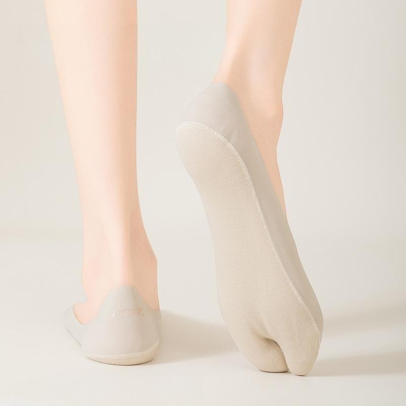 1/3 Pairs Women's Toe Splitting Invisible Boat Socks Ice Silk Non-Slip Low Cut Thin Breathable Sweat Absorbing Socks