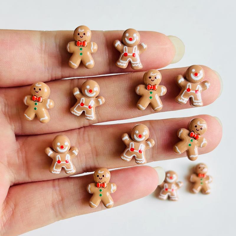 30 Piece Cartoon Resin Mini Christmas Gingerbread Figurine Nail Decoration Diy Set, Suitable For Nail And Jewelry Making A116
