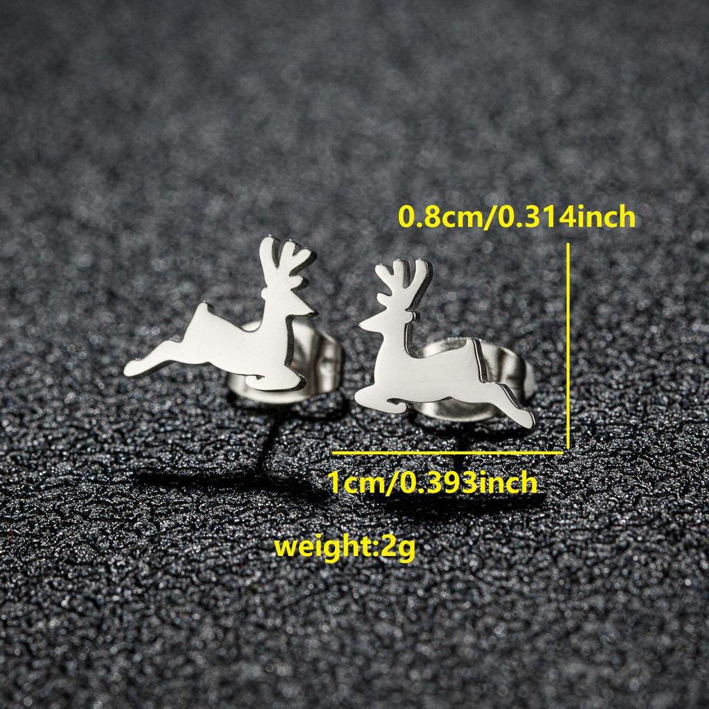 Weihnachts-Ohrstecker für Damen aus Edelstahl mit steigendem Rentier