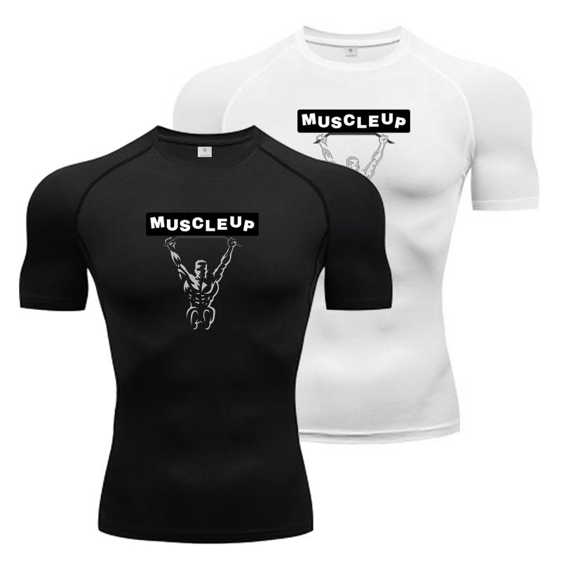 Muscleguys Compression T Shirt Men Summer Muslce Up Sportswear Running T-shirts Elastic Quick Dry Tops Tees Sports Gym Workout Shirts
