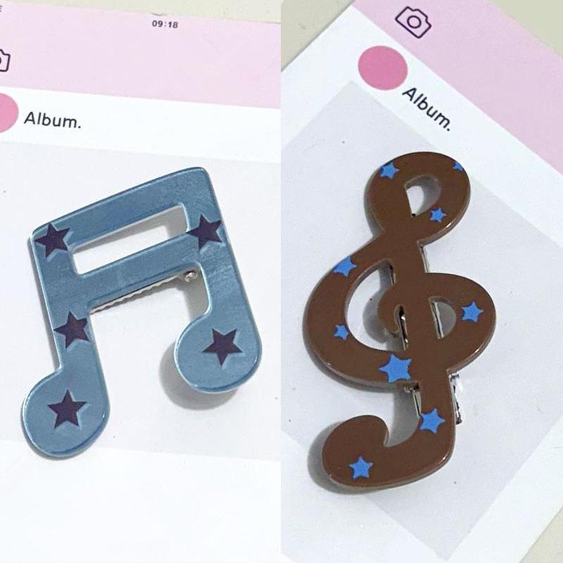 Vintage Y2K Musical Note Hairclip for Women Harajuku Star Print Side Bangs Clip Sweet Cute Girls Hairpin Trendy Hair Accessories