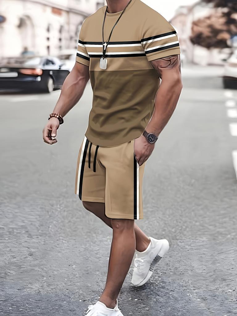 Fashion Casual Men's T-shirt Shorts Set Summer New 3D Printed Men's Clothing Daily Elastic Waist Shorts Short Sleeve Set
