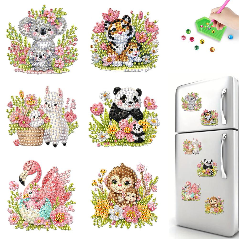 6Pcs Acrylic DIY Diamond Art Refrigerator Magnet Diamond Painting Fridge Magnets Crystal Sparkling Diamond Magnets Set