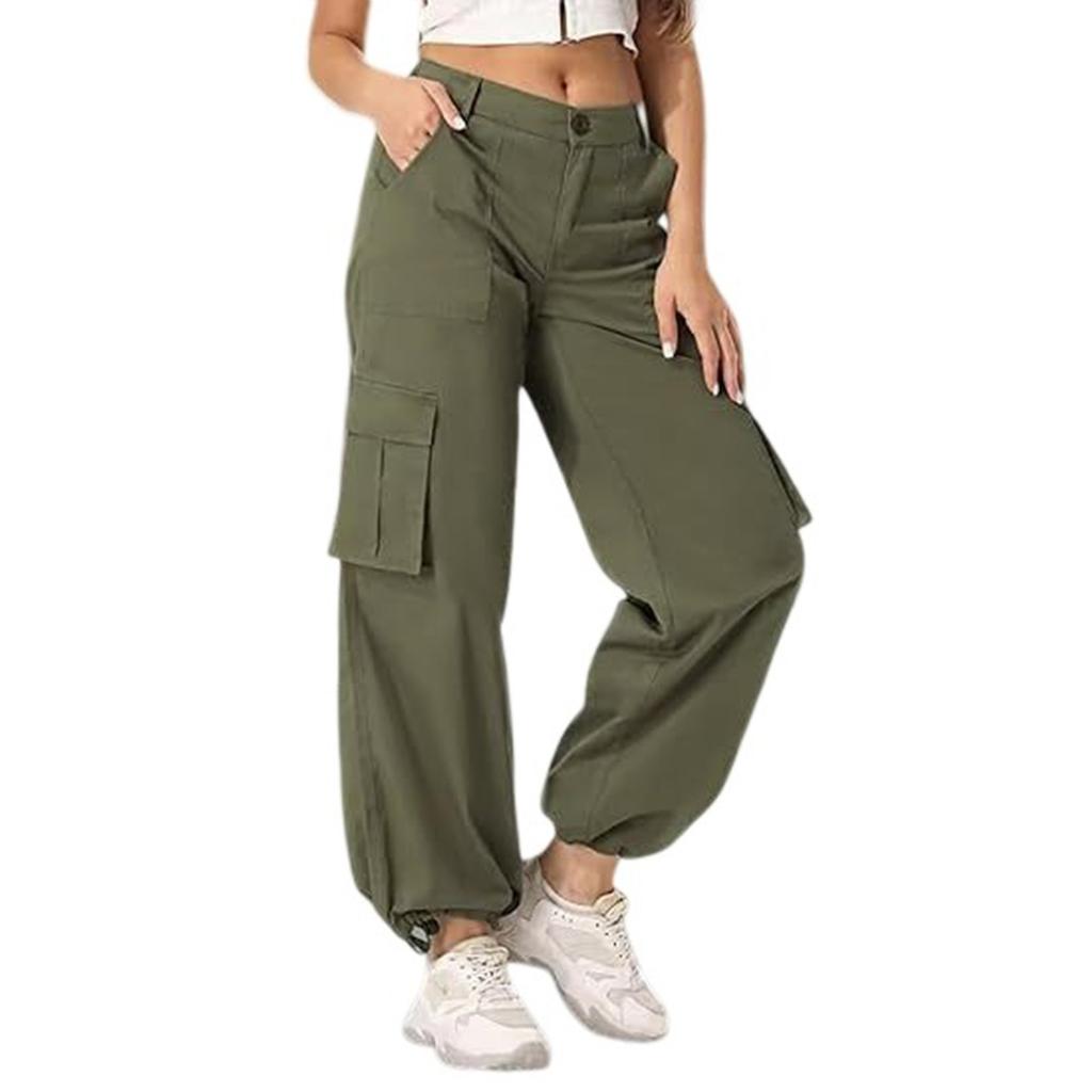Dámské sportovní kalhoty s vysokým pasem a více kapsami, pracovní oděv, s nastavitelnými nohavicemi, volné a pohodlné pracovní kalhoty