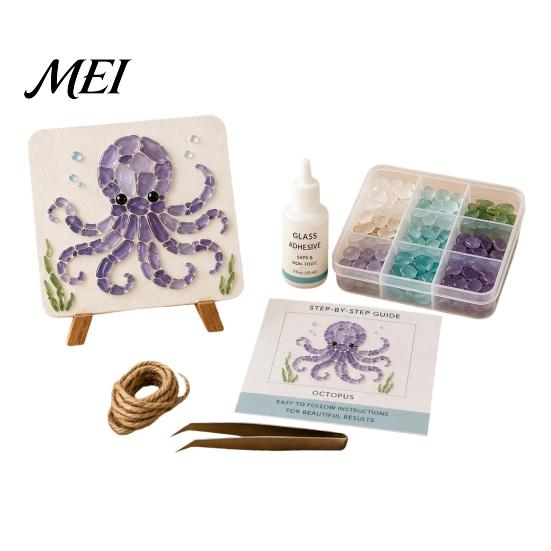 Nautical Beach Theme Craft DIY Sea Glass Art Mosaic Kit, Ocean Animal Themed Set for Adults Environmental Friendly Materials Beginner, Handmade