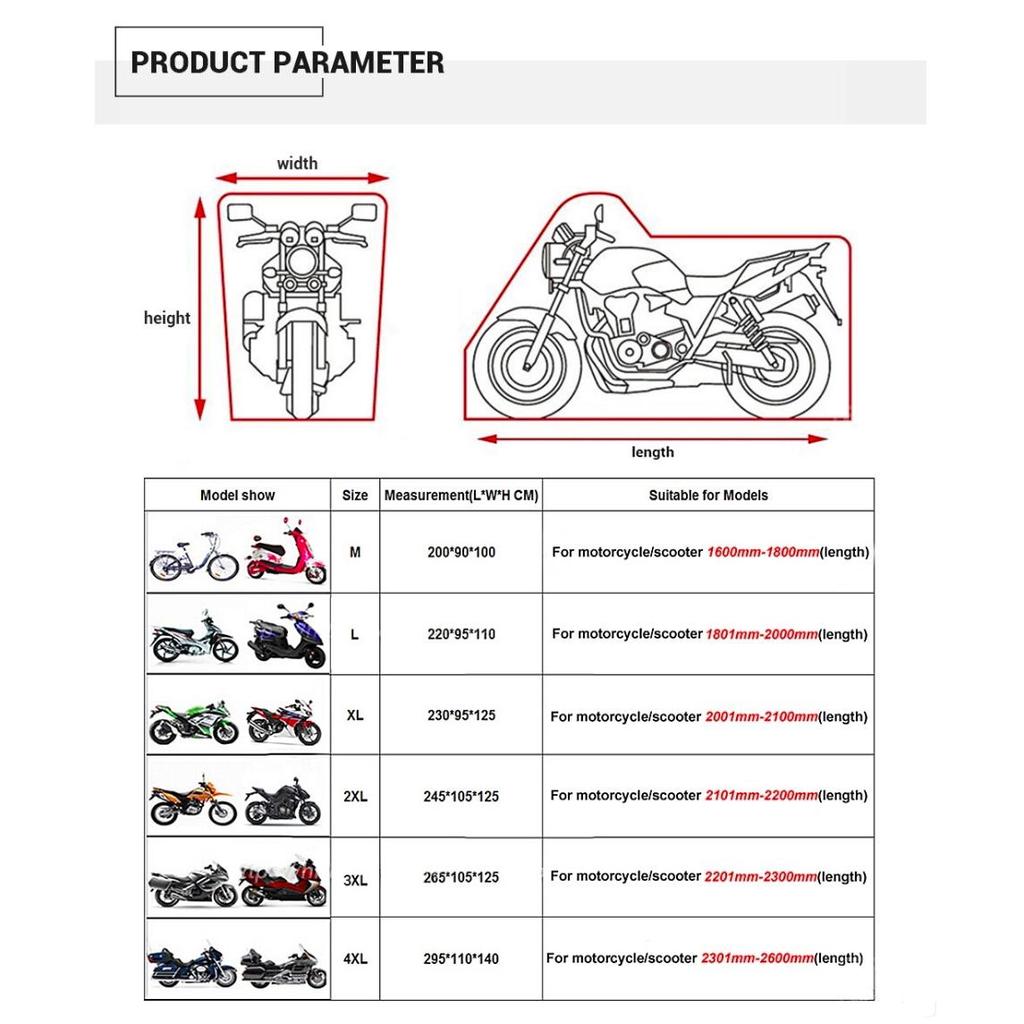 M L XL 2XL 3XL 4XL Motorcycle Cover Universal Outdoor Uv Protector All Season Waterproof Bike Rain Dustproof Motor Scooter Cover
