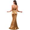Solid Color Satin Backless Evening Fishtail Dress with High Waist