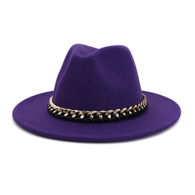 Chain Autumn and Winter Fashion New Men and Women Couples Top Hat Woolen Top Hat Flat Brim Big Edge Straight Edge Jazz Hat