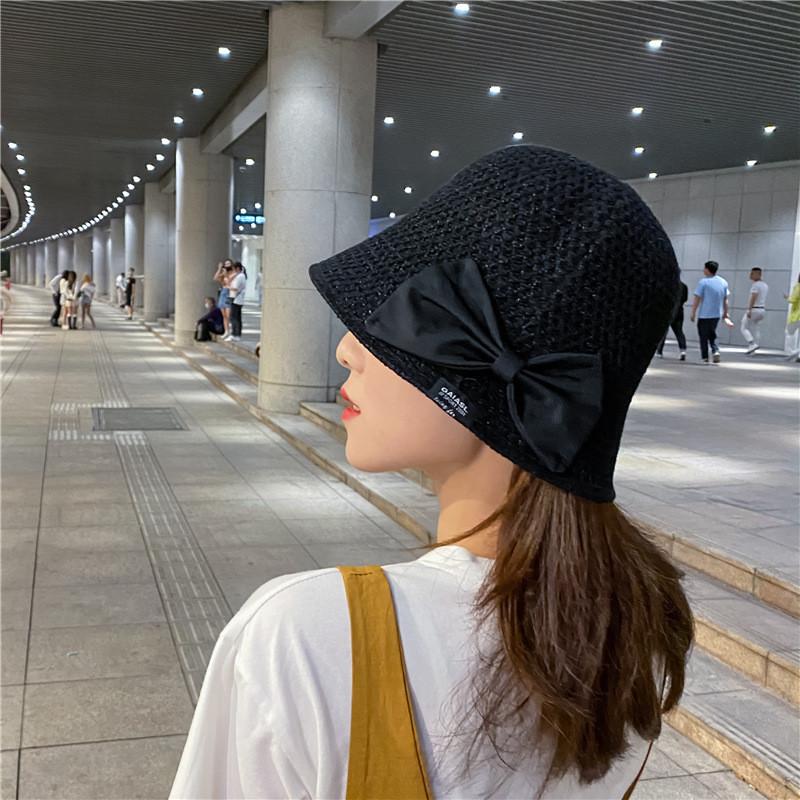 Women's Korean Style Foldable Sun Hat With Butterfly Bow Large Brim Fisherman Bucket Hat