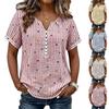 Women V Neck Short Sleeve Shirt Striped Pattern Button Front Casual Blouse Lightweight Summer Top